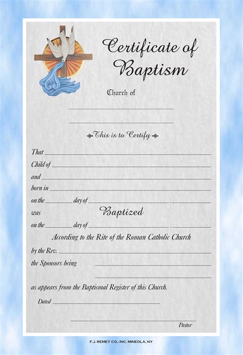 Certificate Of Baptism With Blue Border 07 0135 Tonini Church Supply