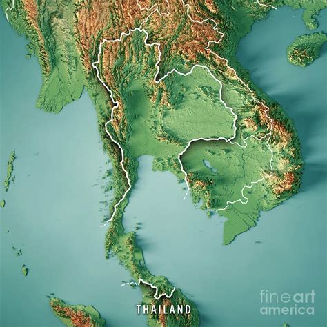 Thailand 3d Render Topographic Map Border Digital Art By