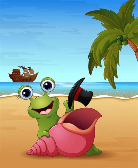 Smiling Snail Cartoon On The Beach Vector Illustration Cartoondealer
