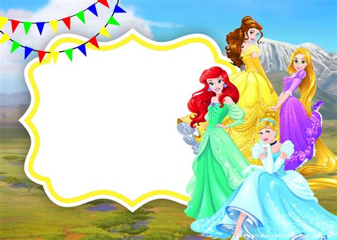 Golden Disney Princesses Invitation Template Free Printable Birthday