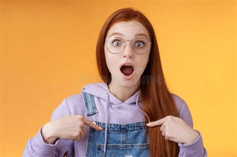 Shocked Emotive Surprised Redhead European Woman Wearing Glasses Hoodie Drop Jaw Gasping Stunned