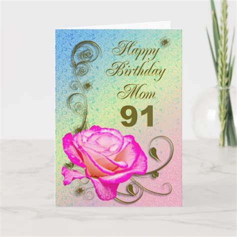 Elegant Rose 91st Birthday Card For Mom