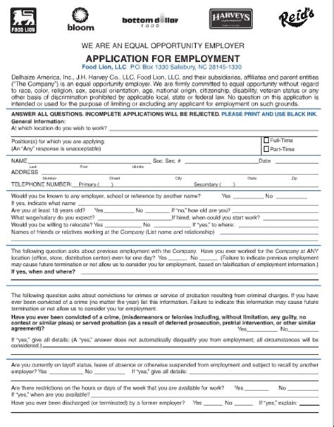 You will be contacted to set up an interview time/date if your application meets the. Food Lion Application - Online Job Employment Form