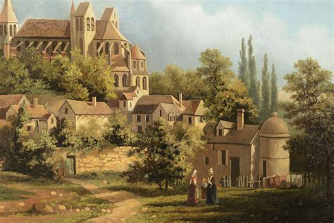 Lot 605 19th Cent Oil On Canvas European Village Scene