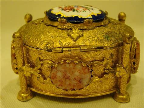 Gilded Dresser Box With Porcelain And Stone Insets From Finerchoice On