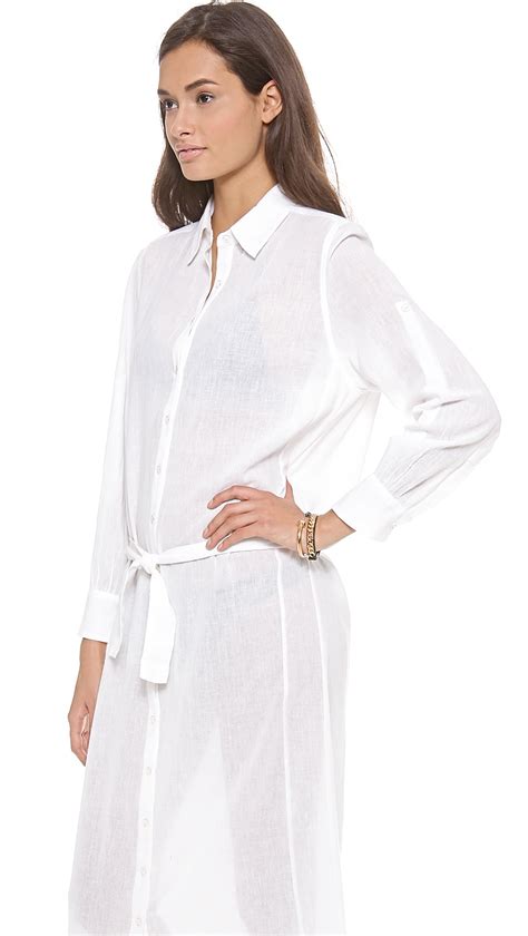 thayer shirt dress cover up white gauze in white lyst