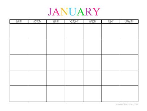 Free Printable January Calendar