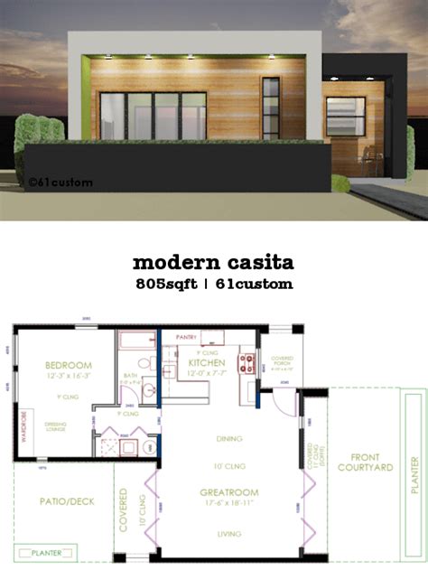Home ideas, floor plan concepts, interiors & exteriors | whatsapp: Casita Plan: Small Modern House Plan | 61custom | Contemporary & Modern House Plans