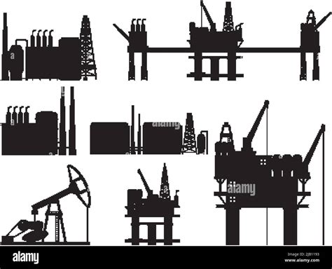 Set Of Silhouettes Of Oil Industry Objects Illustration Stock Vector