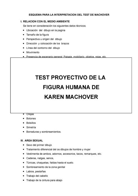 Test De Machover Tecnicas Proyectivas Esquema Para La Interpretacion Del Test De Machover I