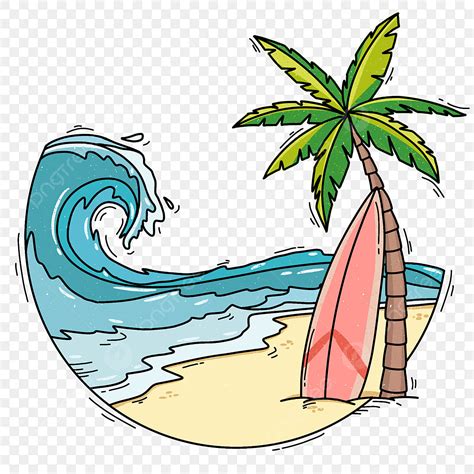Cartoon Ocean Waves Clipart Hd Png Cartoon Go To Beach With Surfboard
