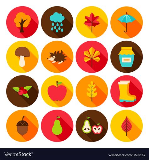 Autumn Flat Icons Royalty Free Vector Image Vectorstock