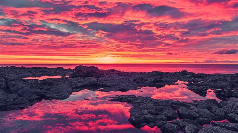 Wallpaper Landscape Sunset Sea Rock Nature Reflection Clouds