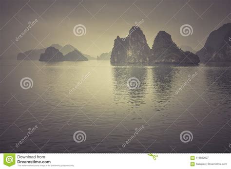 Misty Halong Bay Vietnam Stock Image Image Of Rock 119880607