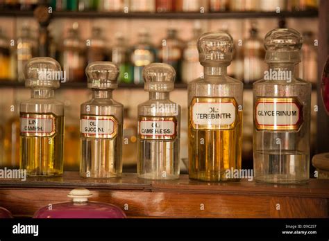 Victorian Glass Medicine Bottles Pharmacy Chemist Old Stock Photo Alamy