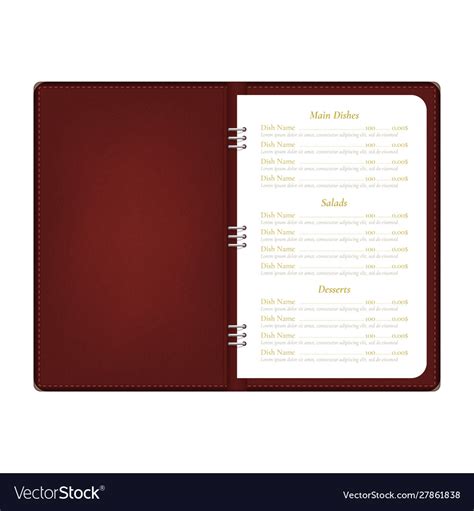 Realistic Detailed 3d Menu Book Open View Vector Image