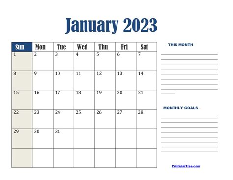 January 2023 Calendar Printable Pdf Template With Holidays