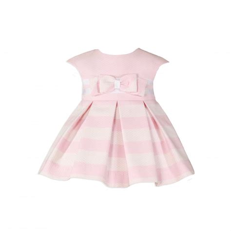 Miranda Baby Girls Pale Pink And Ivory Stripe Dress