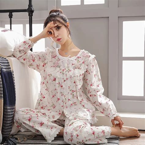 new pajamas for women spring and autumn long sleeve cotton thin sleepwear womens pajamas set