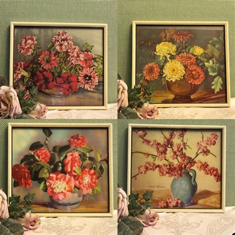 Vintage Floral Prints Framed Under Glass Botanical Prints Wall Art