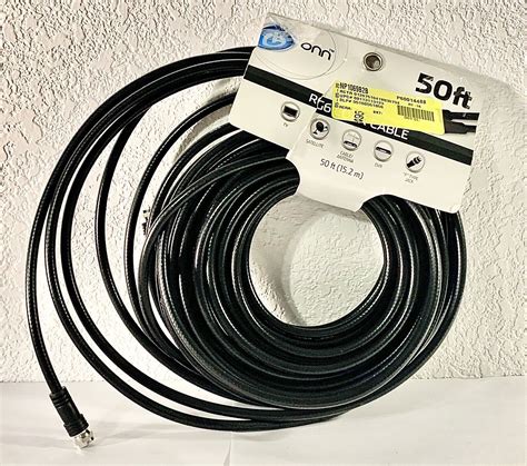 New Onn Rg6 Coax Cable 50 Feet F Type Jack 2 Connections Black Tv