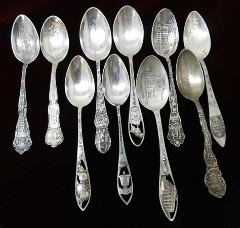 Lot Of 10 Vintage And Antique Sterling Silver Souvenir Spoons