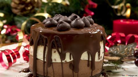 Yummy Chocolate Cake And Christmas Ornaments As Background 4k Wallpaper