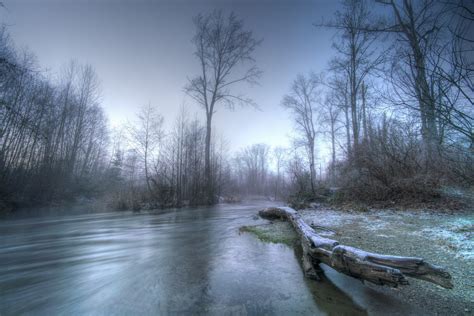 Nature Landscape River Forest Winter Morning Frost