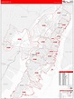 Hudson County, NJ Zip Code Wall Map Red Line Style by MarketMAPS