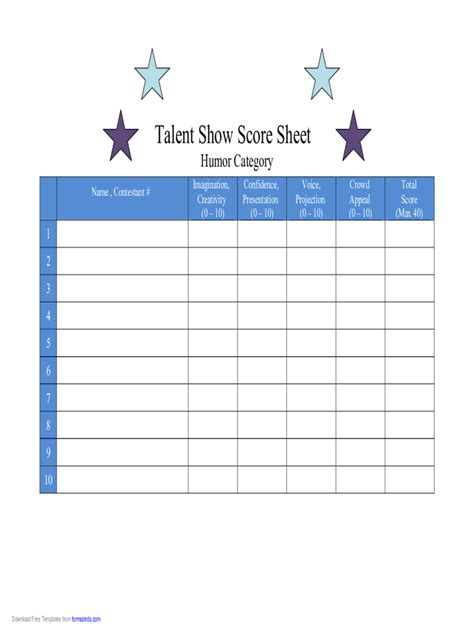 Talent Show Score Sheet 4 Free Templates In Pdf Word Excel Download