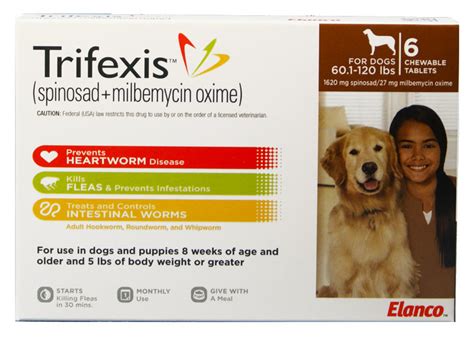 The active ingredients spinosad and milbemycin oxime kill fleas and help prevent heartworm disease. Trifexis 60.1-120lbs 1620mg 6 month