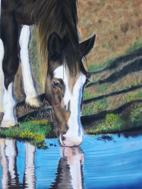 Pastel Horse Portrait With Water Reflections And Delicate Ripples