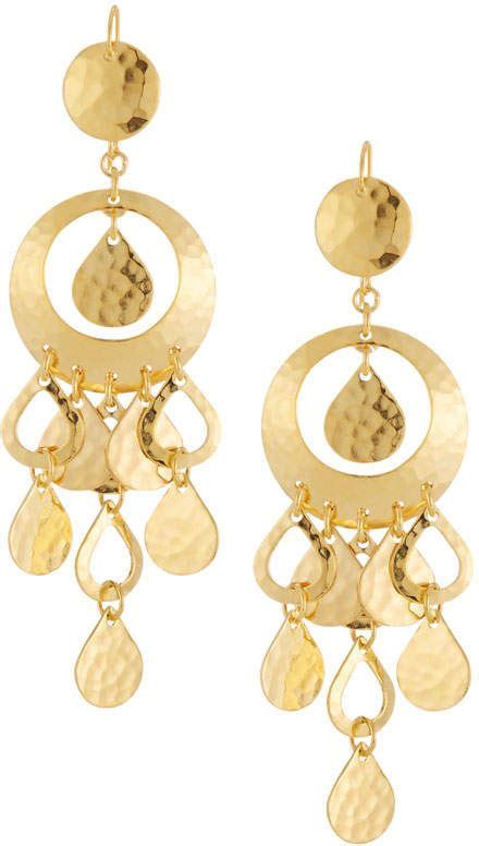 Jose Maria Barrera K Gold Plated Hammered Chandelier Earrings White