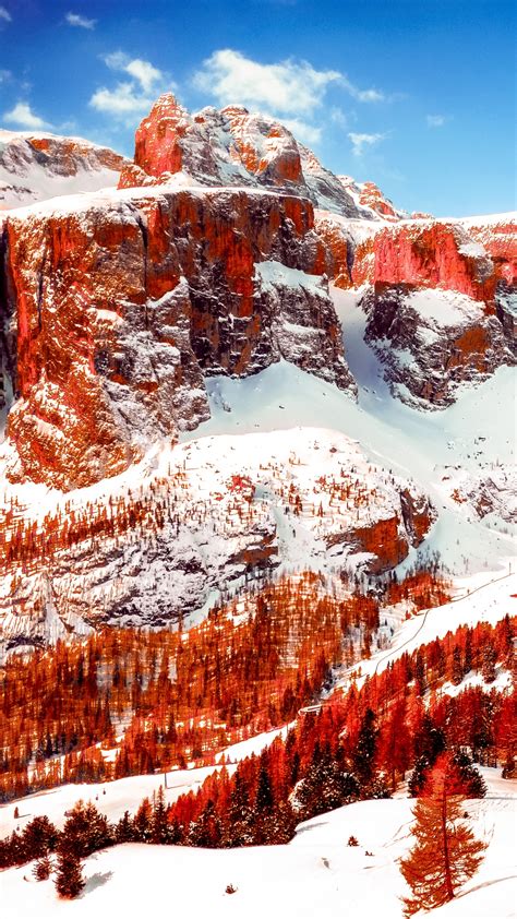 Dolomites Wallpaper 4k Mountain Range Sunny Day Winter Snow Covered