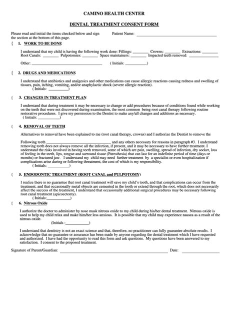 Printable Dental Treatment Consent Form Printable Forms Free Online