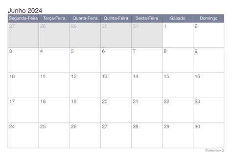 Calendário Junho 2024 Para Imprimir Icalendáriopt