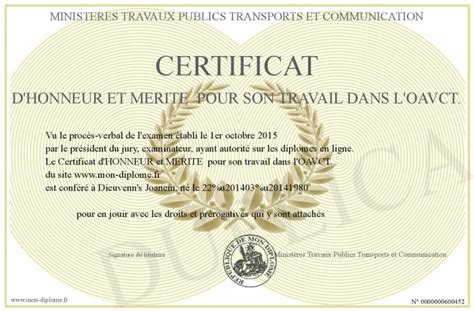 Certificat D Honneur Et Merite Pour Son Travail Dans L Oavct My XXX Hot Girl
