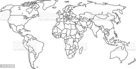 Contour Political Map Of World With Countries Vector Illustration Stock