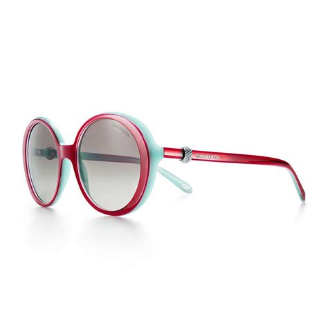 Tiffany Somerset™ Round Sunglasses In Cherry And Iridescent Tiffany Blue ® Acetate With