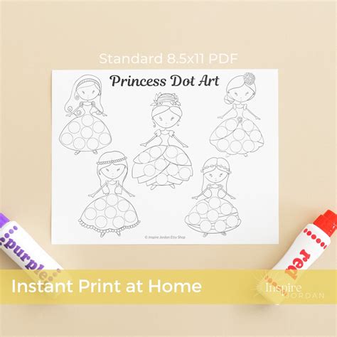 Princess Dot Marker Printable Worksheet For Kids Fun Fine Etsy