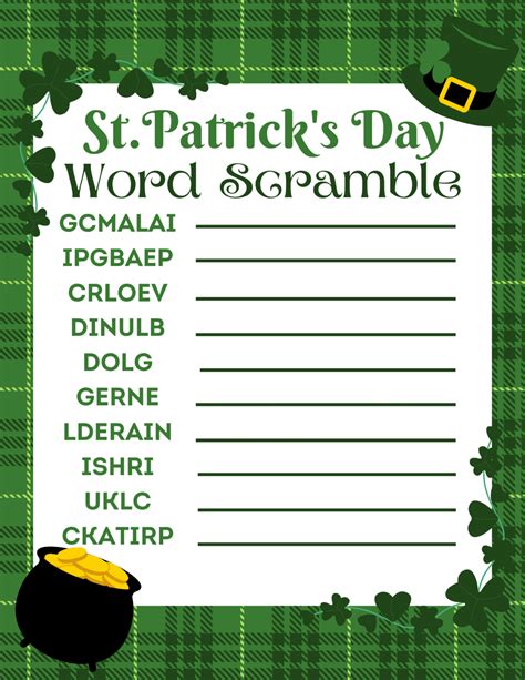 Free Printable St Patricks Day Word Scramble For Kids Design Cut Print