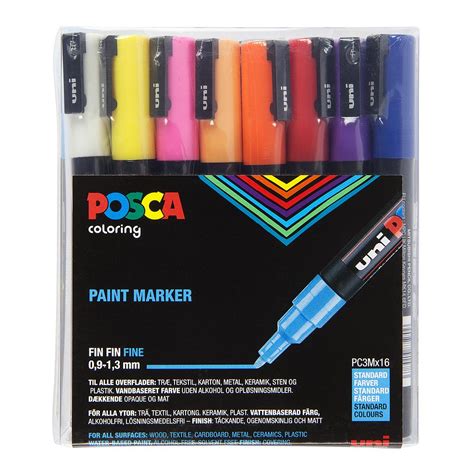 Uni Posca Markers Pc 3m 16set Standard Colours Unfadecom