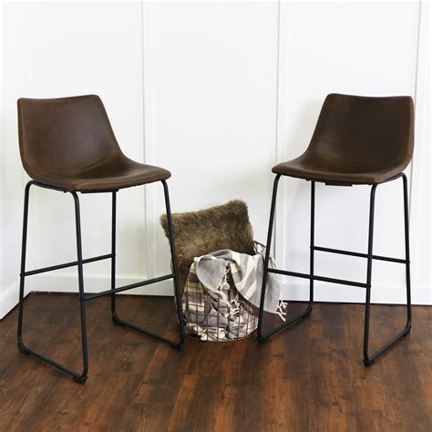 Wasatch Faux Leather Bar Stools Set Of 2 Brown By Walker Edison