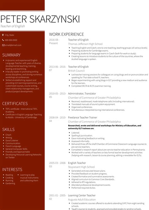 Find the best offers for cv for teaching assistant with no experience among 1,478 job vacancies listed. English Teacher - Resume Samples and Templates | VisualCV