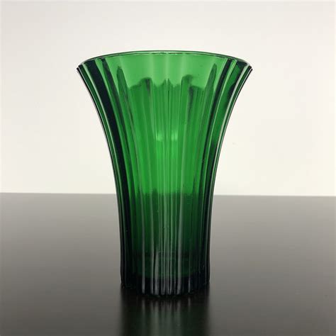 Rare Vintage Emerald Green Glass Wide Mouth Bouquet Vase Etsy Canada Green Glass Green Vase