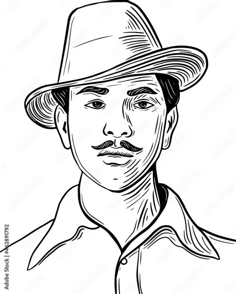 Hand Drawn Indian Freedom Fighter Bhagat Singh Vector Illustration Portrait Vector De Stock