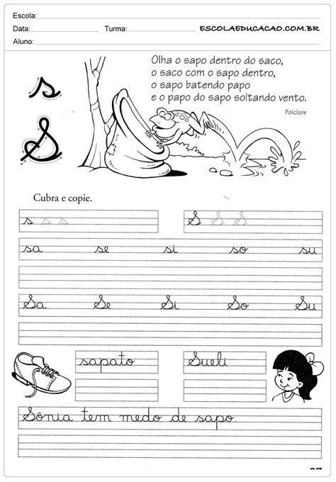 Atividade De Caligrafia Letra S Escola Educa O