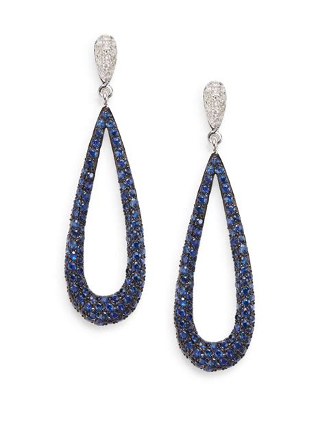 Effy Diamond Sapphire 14k White Gold Drop Earrings In Metallic Lyst