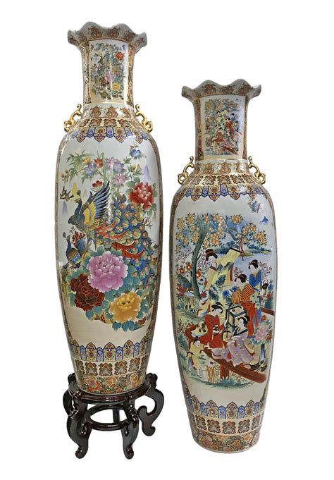 Large Chinese Vase 52 Or 42 Floral Glazed Porcelain Hand Painted