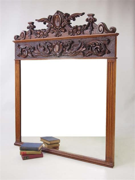 Large Antique Victorian Carved Oak Overmantle Mirror